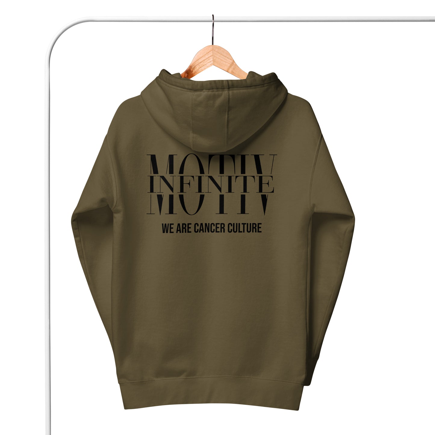 Unisex Stacked Motiv Black Text Hoodie by Infinite Motiv | Cozy, Casual layering for Every Season | Support Cancer Awareness