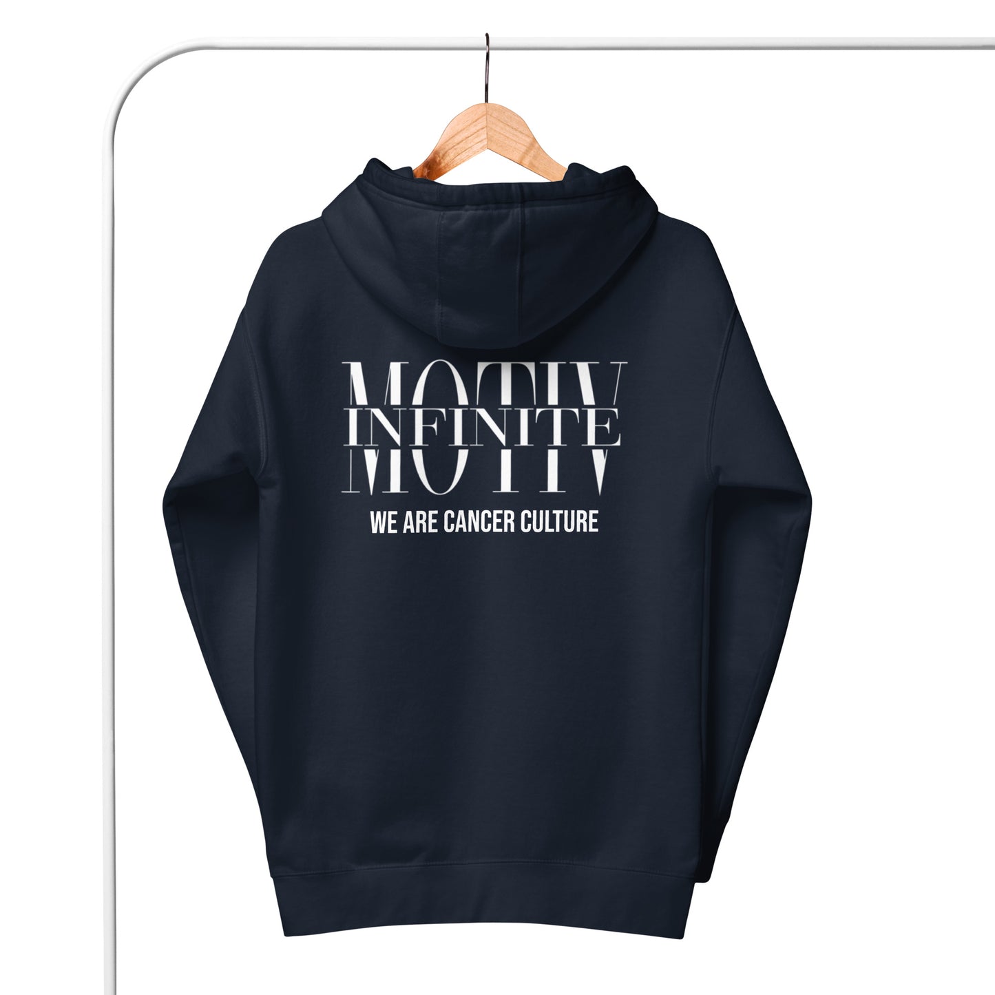 Unisex Stacked Motiv White Text Hoodie by Infinite Motiv | Cozy, Casual Layering for Every Season | Support Cancer Awareness