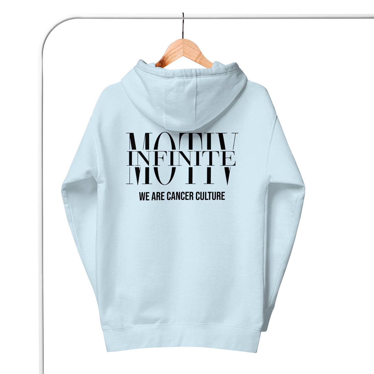 Unisex Stacked Motiv Black Text Hoodie by Infinite Motiv | Cozy, Casual layering for Every Season | Support Cancer Awareness