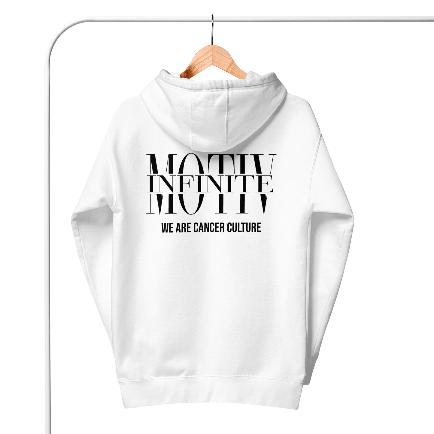 Unisex Stacked Motiv Black Text Hoodie by Infinite Motiv | Cozy, Casual layering for Every Season | Support Cancer Awareness
