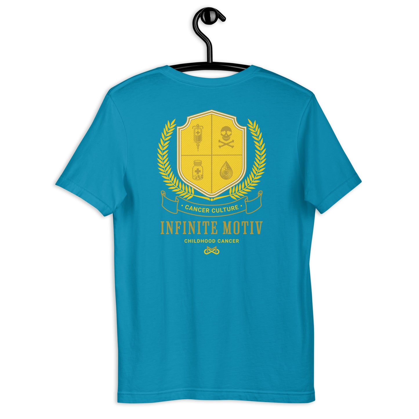 Unisex Childhood Cancer Crest Embroidered T-Shirt by Infinite Motiv | Comfortable, Stylish Support for Childhood Cancer Awareness