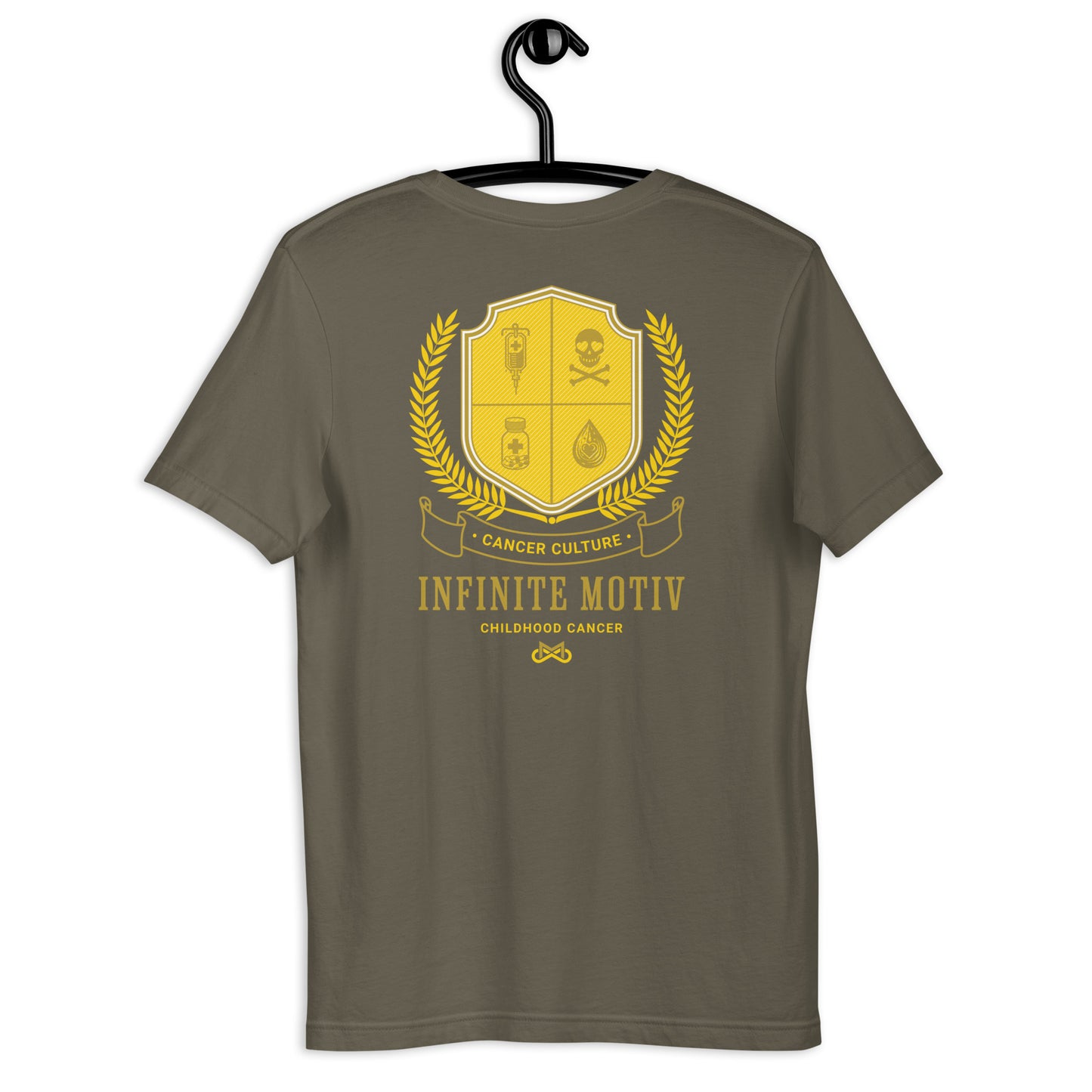 Unisex Childhood Cancer Crest Embroidered T-Shirt by Infinite Motiv | Comfortable, Stylish Support for Childhood Cancer Awareness