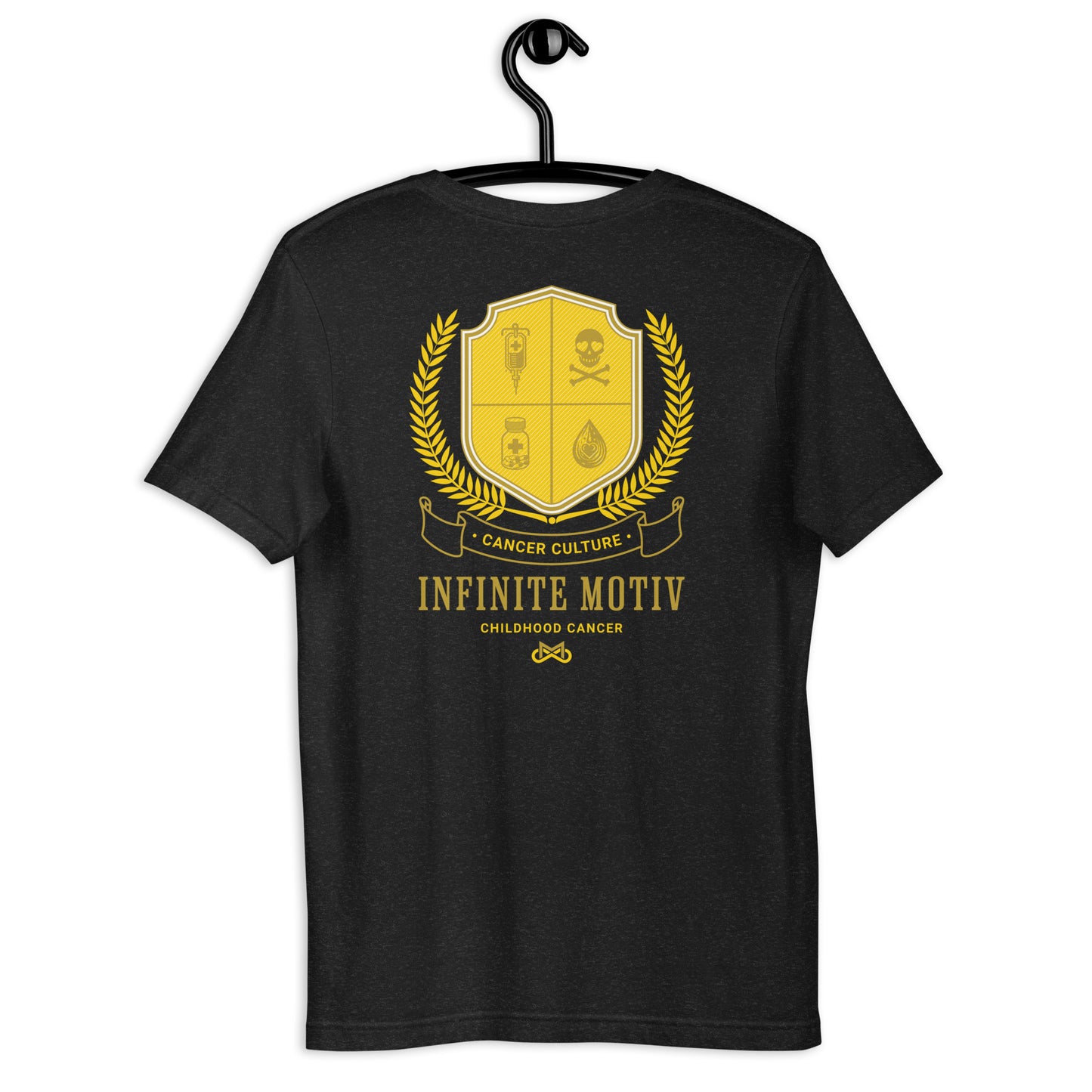 Unisex Childhood Cancer Crest Embroidered T-Shirt by Infinite Motiv | Comfortable, Stylish Support for Childhood Cancer Awareness