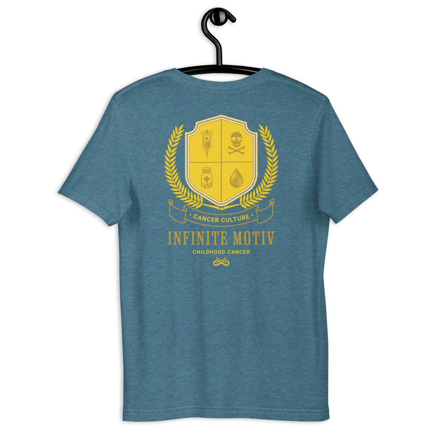 Unisex Childhood Cancer Crest Embroidered T-Shirt by Infinite Motiv | Comfortable, Stylish Support for Childhood Cancer Awareness