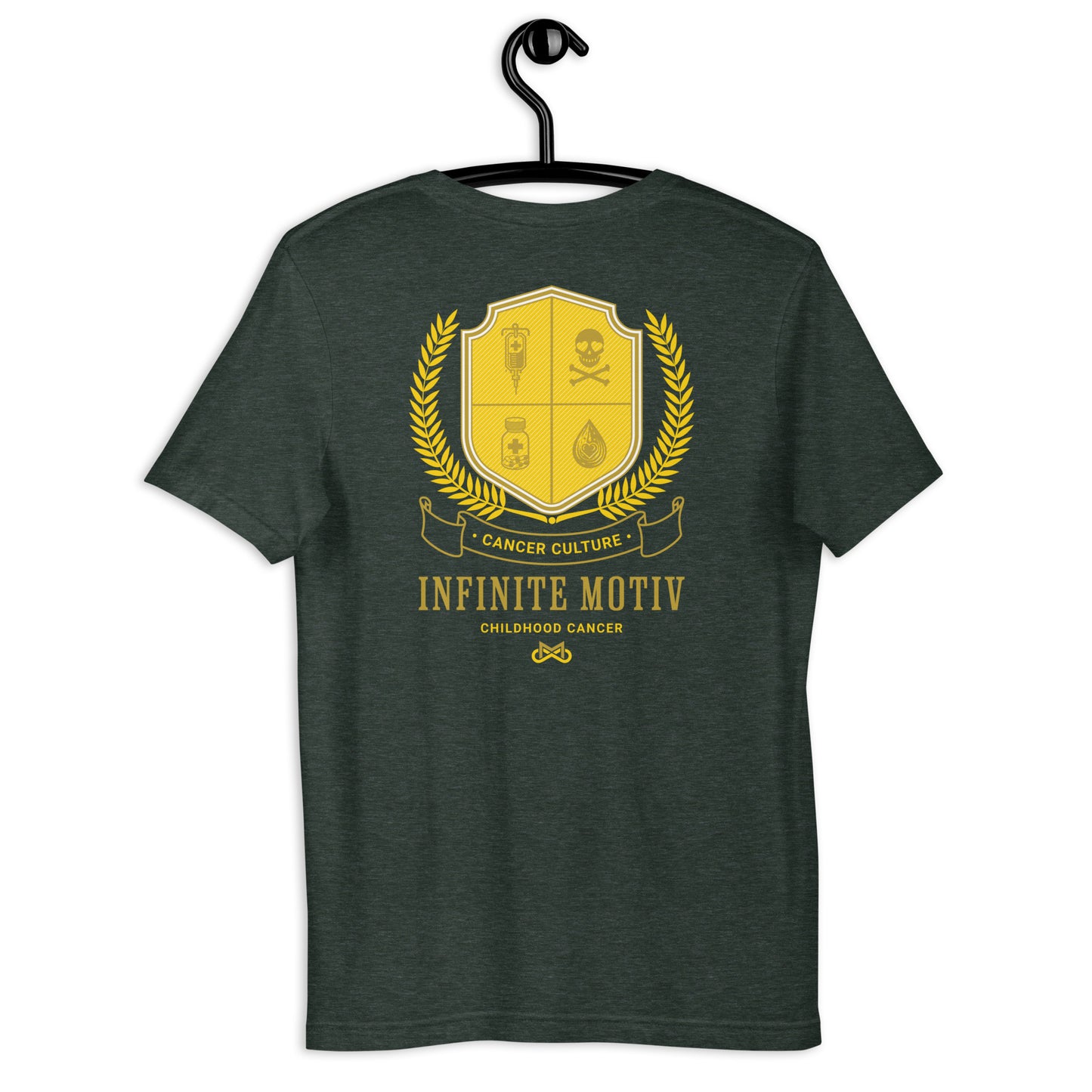 Unisex Childhood Cancer Crest Embroidered T-Shirt by Infinite Motiv | Comfortable, Stylish Support for Childhood Cancer Awareness