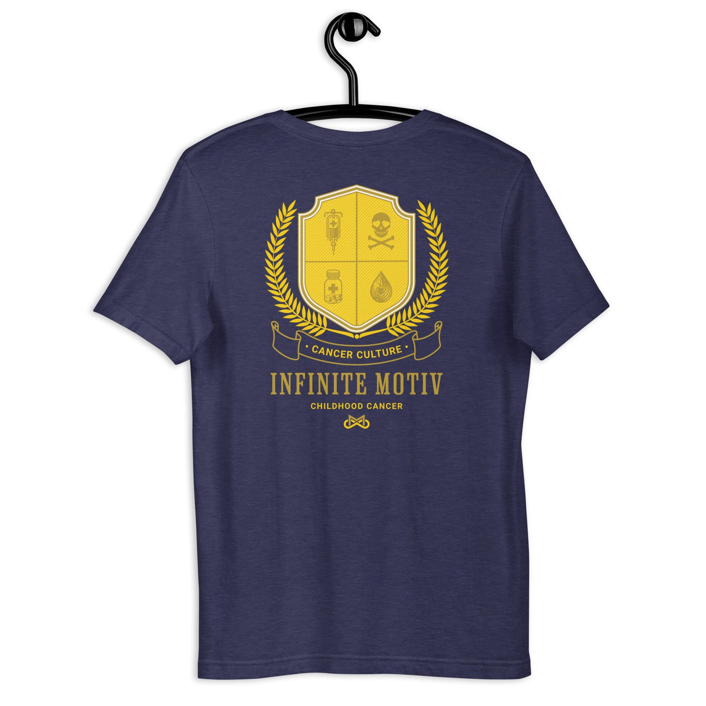 Unisex Childhood Cancer Crest Embroidered T-Shirt by Infinite Motiv | Comfortable, Stylish Support for Childhood Cancer Awareness