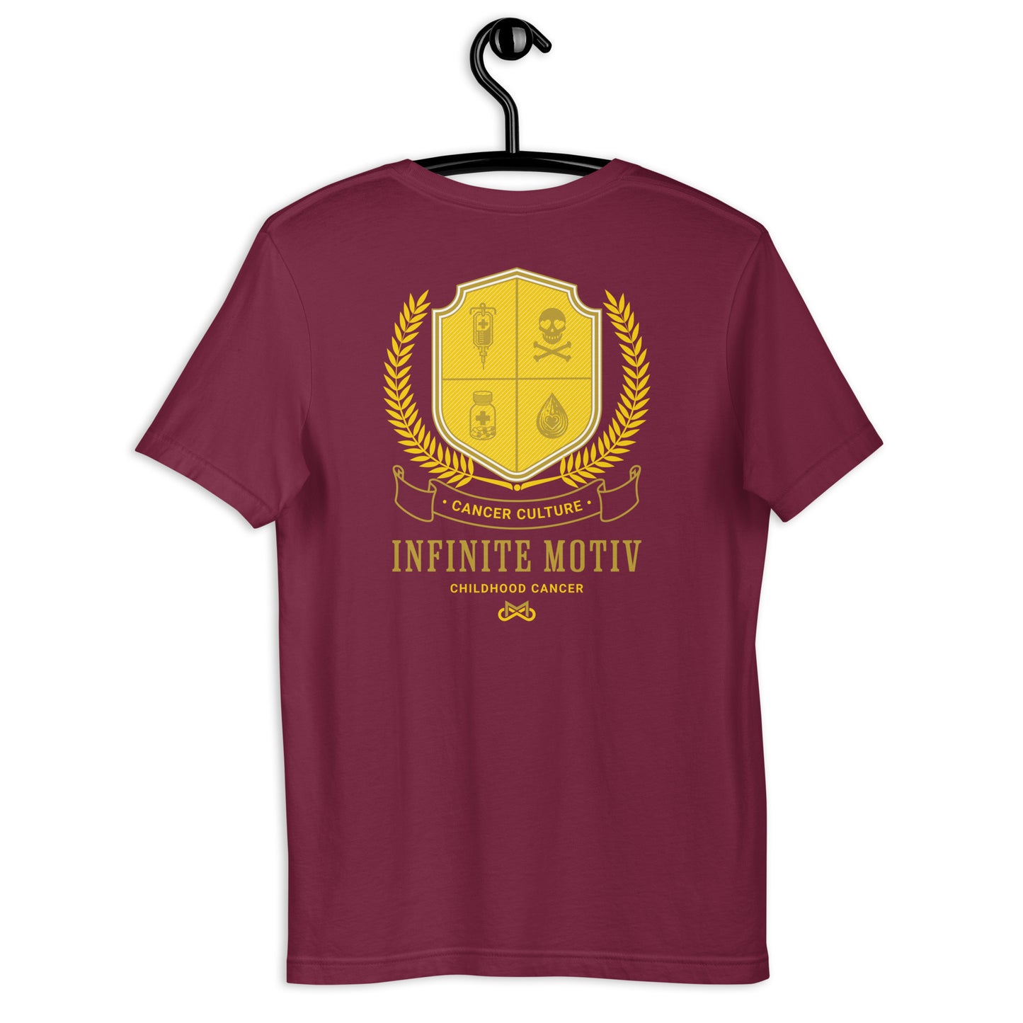 Unisex Childhood Cancer Crest Embroidered T-Shirt by Infinite Motiv | Comfortable, Stylish Support for Childhood Cancer Awareness