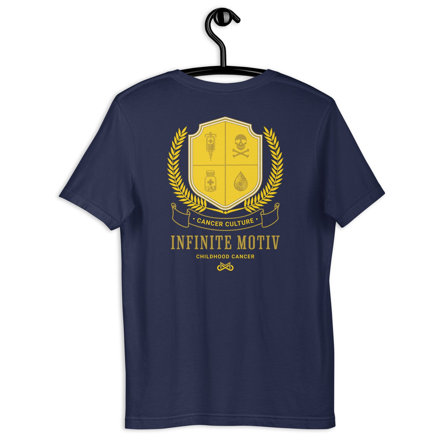 Unisex Childhood Cancer Crest Embroidered T-Shirt by Infinite Motiv | Comfortable, Stylish Support for Childhood Cancer Awareness