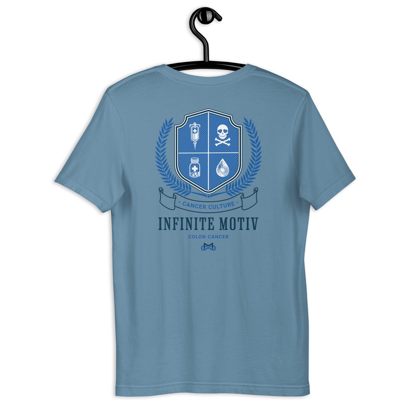 Unisex Colon Cancer Crest Embroidered T-Shirt by Infinite Motiv | Comfortable, Stylish Support for Colon Cancer