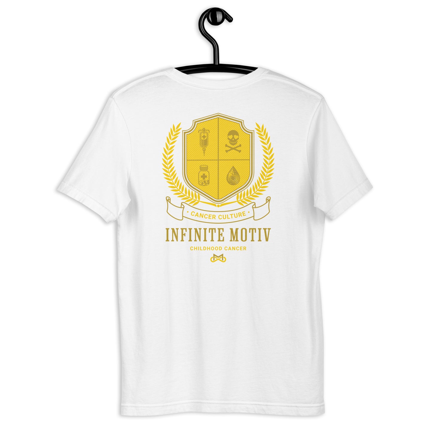 Unisex Childhood Cancer Crest Embroidered T-Shirt by Infinite Motiv | Comfortable, Stylish Support for Childhood Cancer Awareness