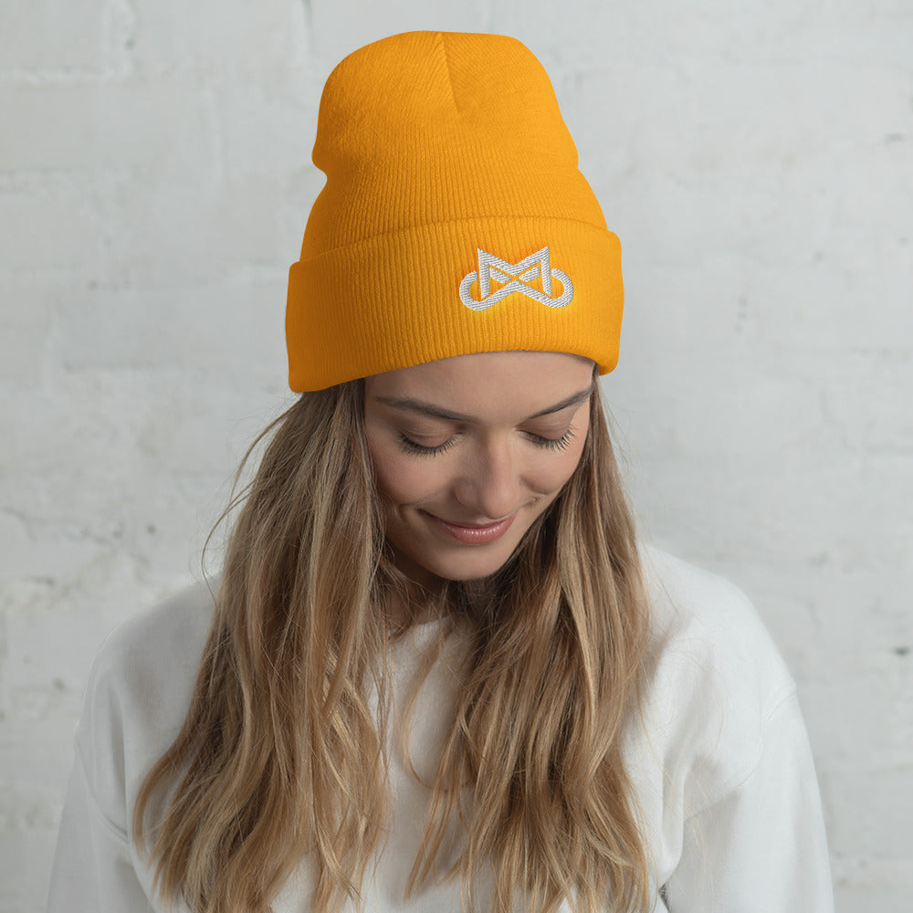 Unisex Infinite Motiv White Cuffed Beanie