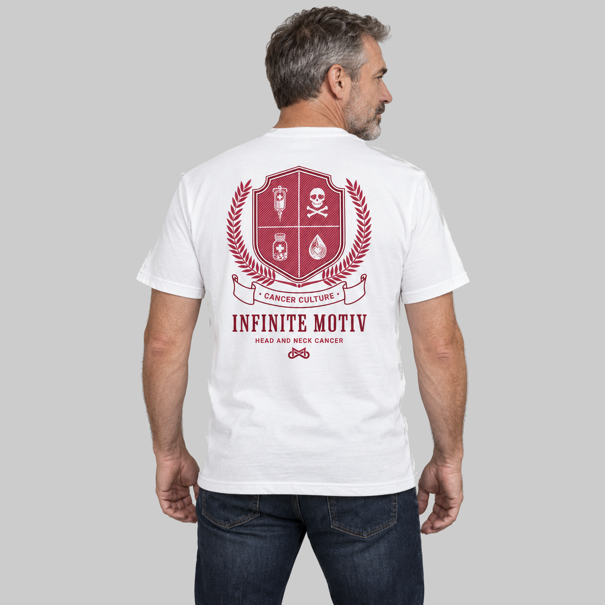 Head and Neck Cancer Crest tee, back view on a model