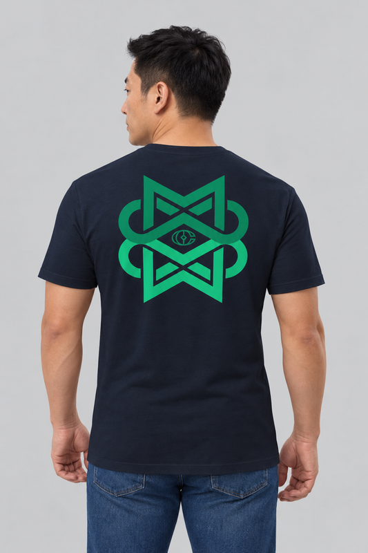 Liver cancer Infinite Motiv crest tee in Navy, back view
