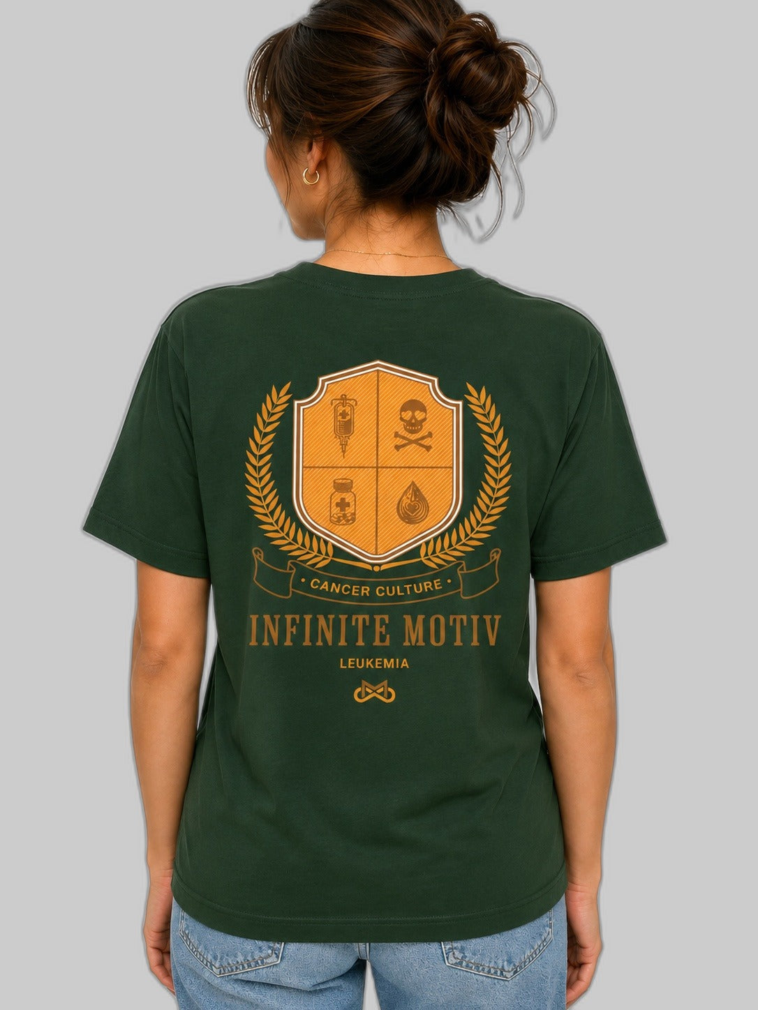 Leukemia t-shirt, Crest embroidered tee | CancerCulture® Infinite Motiv®