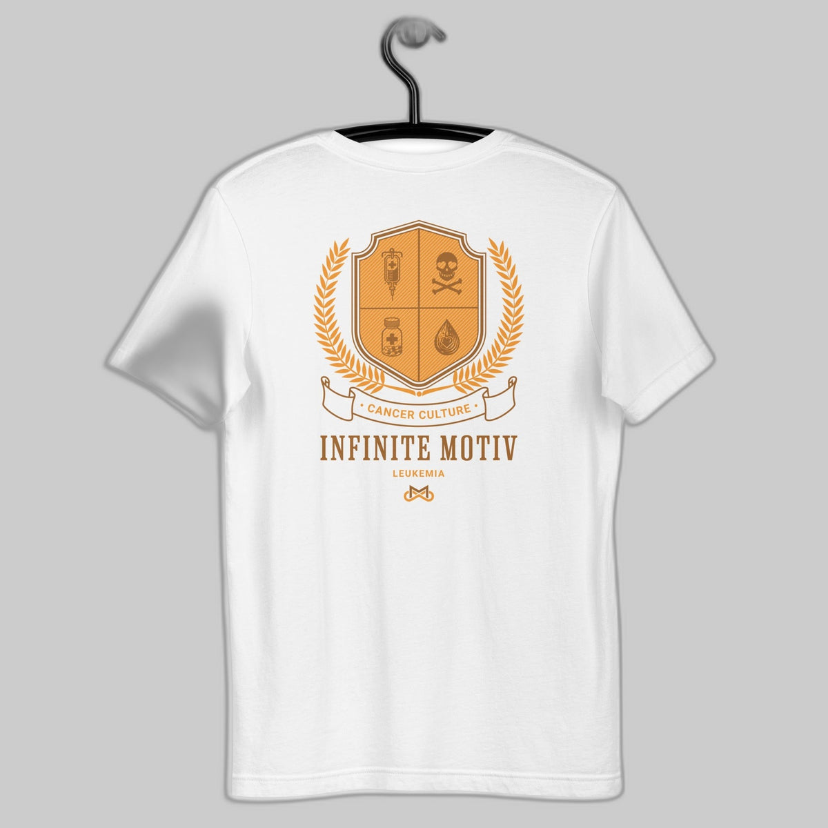 Leukemia t-shirt, Crest embroidered tee, White | CancerCulture® Infinite Motiv®