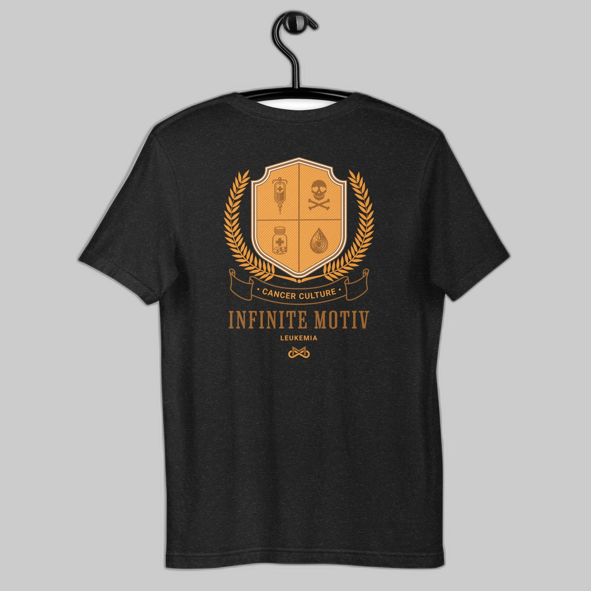 Leukemia t-shirt, Crest embroidered tee, Black Heather | CancerCulture® Infinite Motiv®