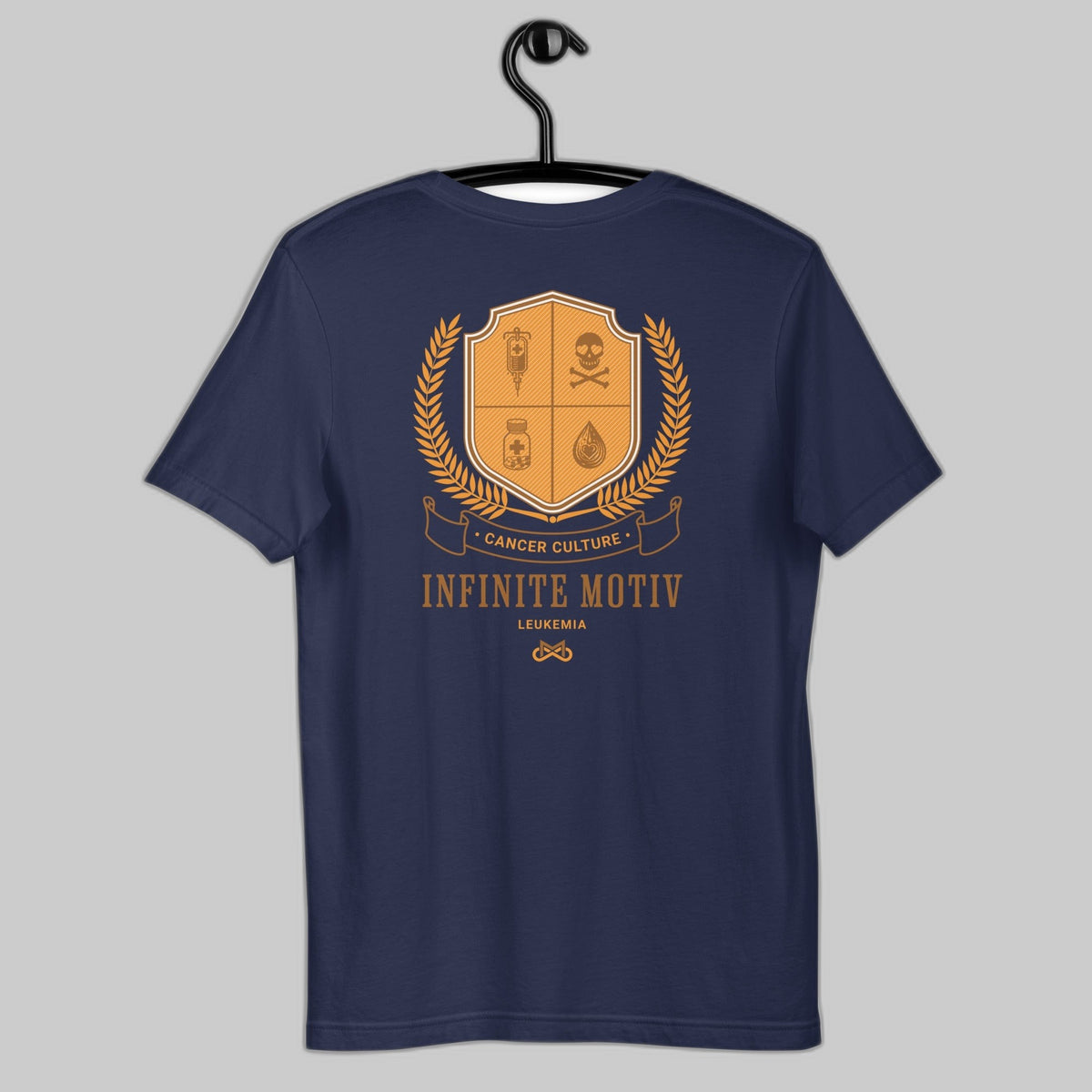 Leukemia t-shirt, Crest embroidered tee, Navy | CancerCulture® Infinite Motiv®
