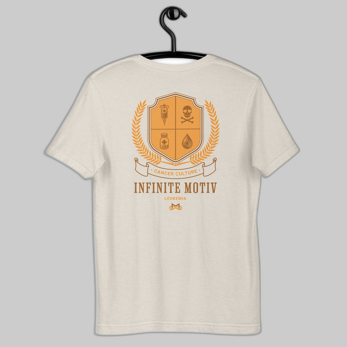 Leukemia t-shirt, Crest embroidered tee, Heather Dust | CancerCulture® Infinite Motiv®