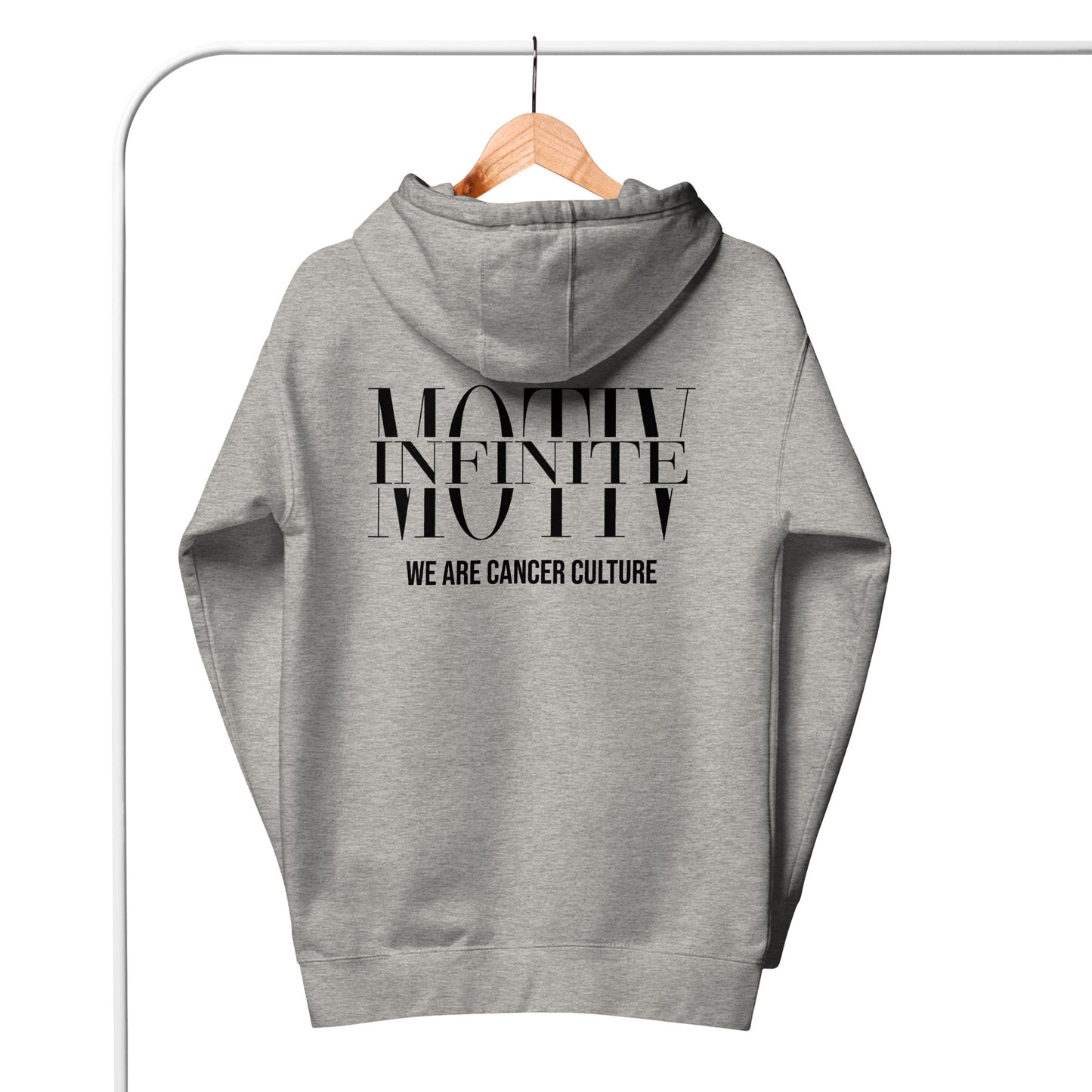 Unisex Stacked Motiv Black Text Hoodie by Infinite Motiv | Cozy, Casual layering for Every Season | Support Cancer Awareness