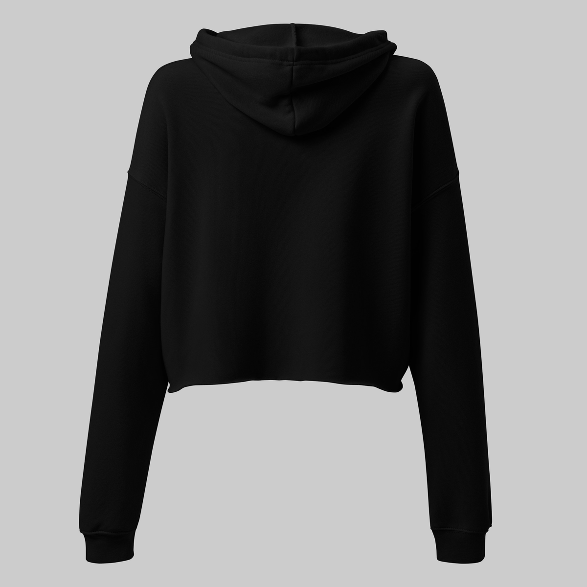 CancerCulture® Bloom Women's Crop Hoodie, Black, back, plain back (print is on the front), flat product photo, studio gray background